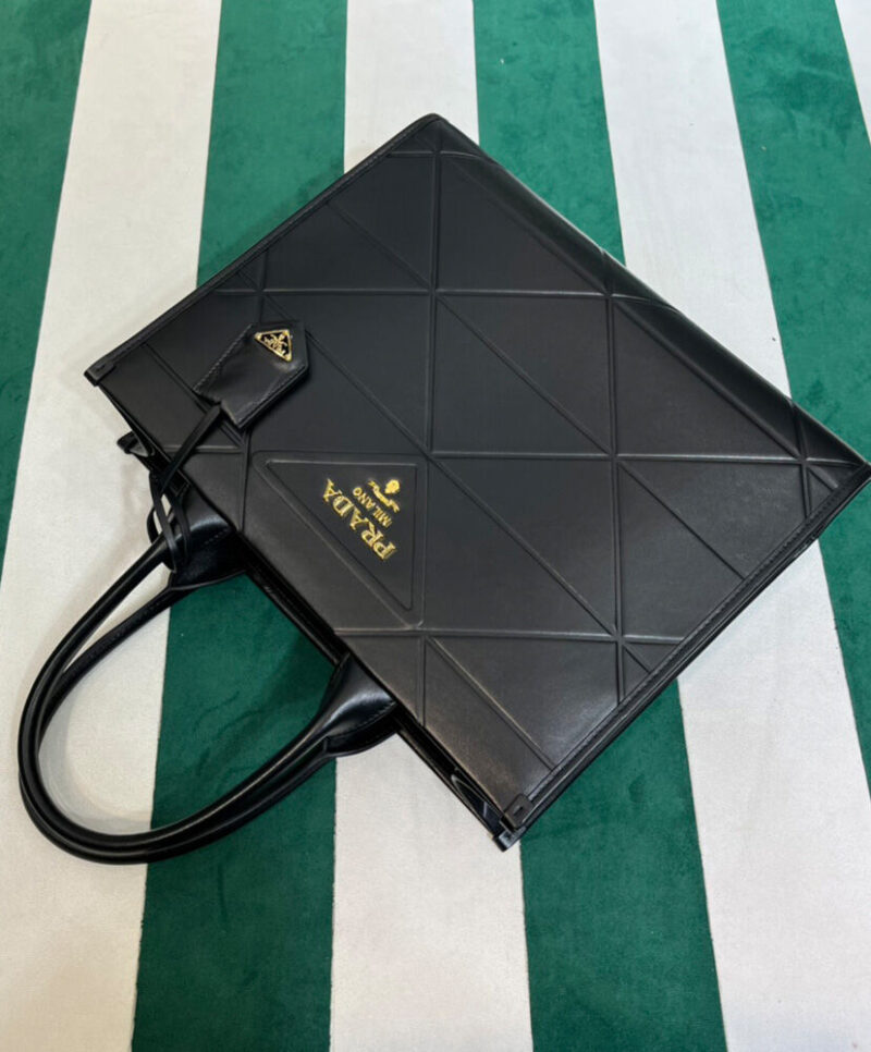 Prada Medium Leather Prada Symbole Bag With Topstitching 1BA378 Black